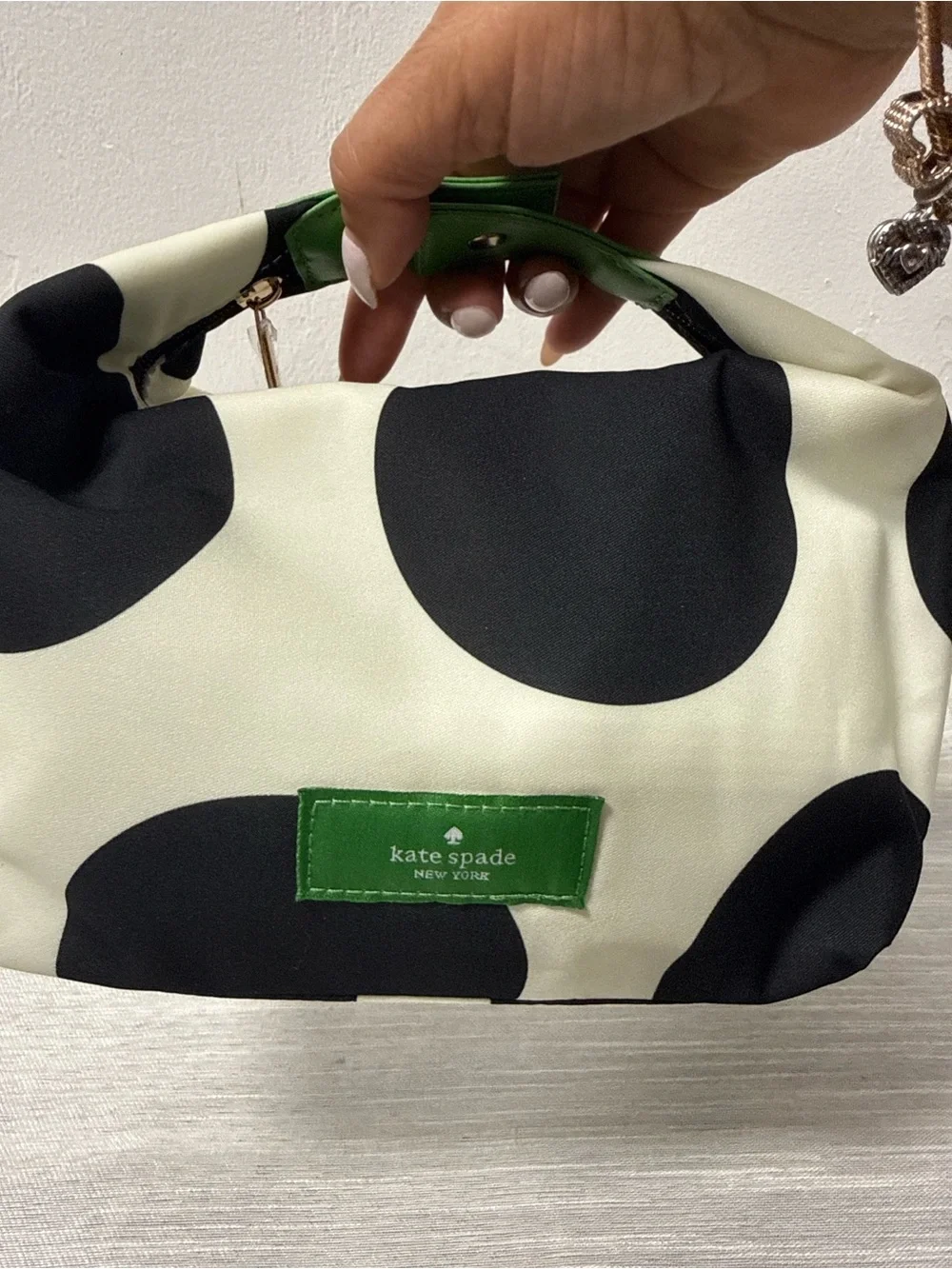 Kate Spade Black, White & Green Polka Dot Make Up Bag